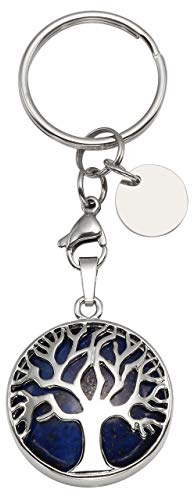 CrystalTears Natürlich Edelstein Schlüsselanhänger Lebensbaum Anhänger Heilsteine Reiki Schlüsselring Schlüsselbund Keychain Dekoration (Lapis Lazuli)