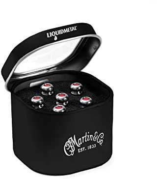 MARTIN LUXE by Martin Stegstifte für Akustikgitarre, Stegstiftsatz für Akustikgitarre, Chrom mit roter Einlage, 6 Stifte pro Packung (APP0007)