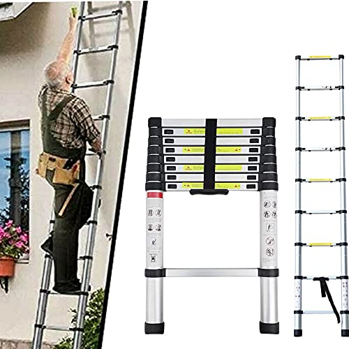 Escalera telescópica multiusos, escalera de aluminio, extensible, telescópica, plegable, 2,6 m, 3,2 m, 3,8 m, 5 m, de aluminio, con marco en A, recta EN131 hasta 150 kg