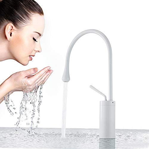 WRISCG Waschtischarmatur Wasserhahn Bad Armatur Mischbatterie Weiß Einhebelmischer Badarmatur Hochdruck Waschbecken Badezimmer Waschtischarmaturen Badarmatur,A