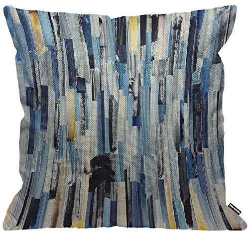 HGOD DESIGNS Kissenbezug mit abstrakten Streifen, Aquarell, geometrische mehrfarbige Streifen und Blaugrün, Tusche, für Wohnzimmer, Schlafzimmer, Sofa, Stuhl, 45 x 45 cm