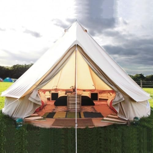 Pyramiden-Rundzelt, Segeltuch, Jurtenzelt mit Reißverschluss, Bodenplane für Familie, Outdoor, Camping, Beige Segeltuch, Durchmesser 6 m Glockenzelt)
