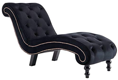 yorten Relaxliege, Ergonomisch Chaiselongue, Liegestuhl, Loungesessel, Sofaliege, Polsterliege Schnörkel-Designs, Samt, 145 x 52 x 77 cm (Schwarz)