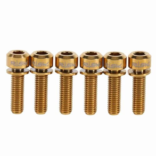 Demeras Viti per Stelo Bicicletta con rondelle fissate per Attacco Manubrio 6 Pezzi in Lega di Titanio M5 x 18 mm(d'oro)