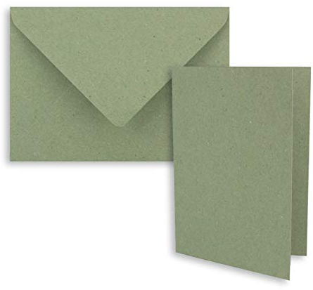FarbenFroh by GUSTAV NEUSER 50x Faltkarten-Set DIN A7-10,5 x 7,4 cm - mit Umschlägen DIN C7 in Kraftpapier Grün - Kleine Doppelkarten blanko zum Selbstgestalten und Bedrucken