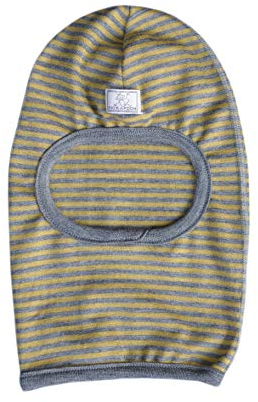 Pickapooh Sturmhaube aus Merinowolle und Seide, für Erwachsene, Herren, Damen, Unisex, dünne Sport-Basisschicht 151 Gr. 6.625, Gestreiftes Dijon/Grau