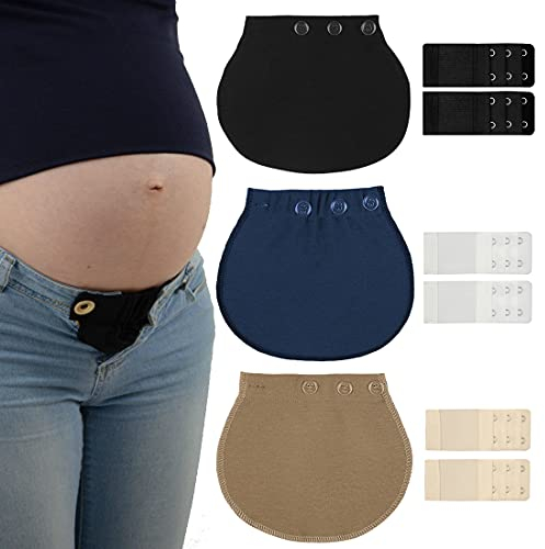 Simoda 3 Stück Schwanger Hosenerweiterung mit BH Verlängerung Einstellbare Taillen Verlängerung Schwangerschaft Bund Extender Elastisch Schwangerschaft Hosen Extender für Schwangere