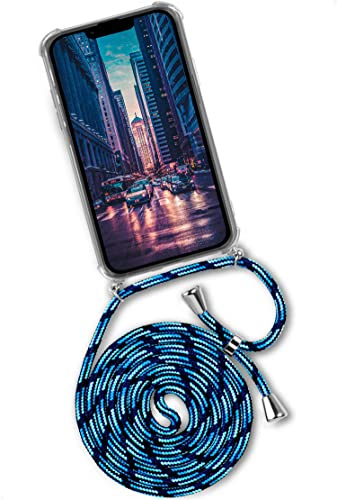 ONEFLOW Handykette für iPhone 13 Hülle mit Band, Handyhülle mit Kette abnehmbar, Handyband zum Umhängen, Handy Umhängeband Lange Handykordel, Twist Case – Blau Hellblau