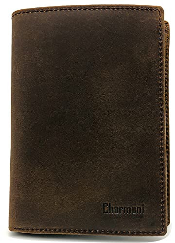 Charmoni Grand Classique Portefeuille en Cuir Protection RFID Blocage Homme (12VT Nubuck RFID Marron)