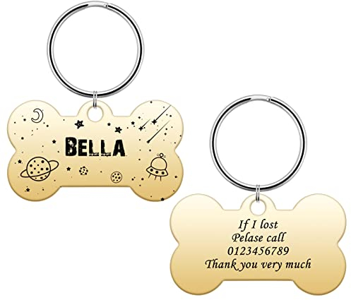 HooAMI Hundemarke mit Gravur,Knochen Hundemarke Personalisiert Dog Tag mit Gravur Namensschilder Adressanhänger Hund für Hunde und Katzen(Gold,M)