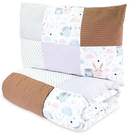 Totsy Baby Piumini per bambini patchwork fatti a mano 100 x 135 cm - set copripiumino per bambini con cuscini coperta per bambini con cuscini piumino per bambini in cotone Gufi Marroni