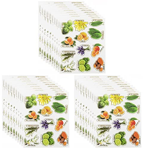 FRCOLOR 30 Sheets Essential Oil Bottle Stickers Roller Bottle Peel Off Stickers Stickers Oil Bottle Labels Essential Oil Cap Labels Lip Balm Tag Water Bottle PVC Vegetable