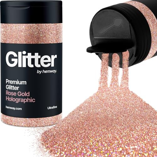 Holographic Rose Gold Glitter Shaker, 130g Ultrafine Glitter, Crafts 1/128 Metallic Flake Rose Gold Sequins, Resin & Epoxy Crafts, Decorating, Halloween, Christmas Nail, Face, Hemway
