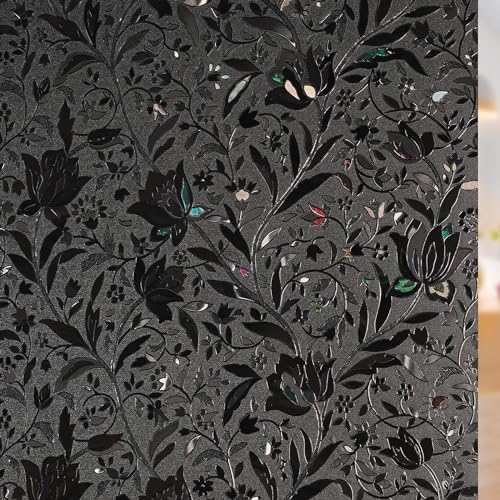 rabbitgoo Fensterfolie Blickdicht Selbsthaftend Sichtschutzfolie Schwarz Verdunklungsfolie Fenster Anti-UV Sonnenschutzfolie für Schlafzimmer Badzimmer Statisch Haftend Blumen Tulpe 60x200cm