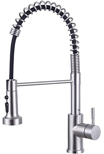 Wasserhahn Küche 2 Modi, Küchenarmatur mit Brause Ausziehbar Edelstahl 304 Spiralfederarmatur Mischbatterie Küche, 360° Drehbar Hochdruck Armatur Küche, Gebürstet