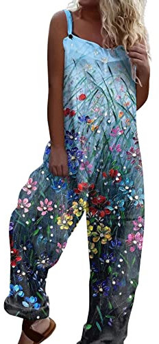 Topassion One Piece Jumpsuits for Women Sleeveless Dungarees Summer Solid Loose Wide Leg Coveralls Sexy Fitted Beach Harem Trousers Suspenders Dungarees Dress UK