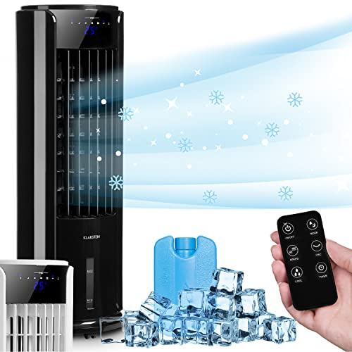 Klarstein Aire Acondicionado 4 en 1, Climatizador de Aire 60 W Evaporativo Aire, Silencioso, Pinguino Modo Noche con Humidificador y Ventilador, Refrigerador Depósito 3,5L, Flujo 486m³/h