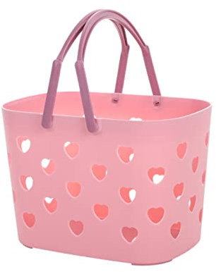HERCHR Panier De Douche Portable, Panier De Rangement en Plastique avec Poignée pour Salle De Bain, Dortoir Universitaire, Garde-Manger, Cuisine(Rose)