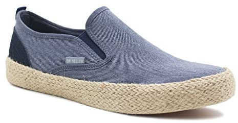 Dr Keller Mens Canvas Slip On Denim Lightweight Casual Pumps Woven Rope Sole Boat Shoes Flat Deck Shoes (Navy, Adult, Men, Medium), 8 UK