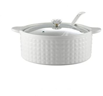 FROOWAN Soup Tureen with Lid and Ladle Set, 2L Ceramic Serving Tureen with Glass Lid, Serving Soup Bowls with Double Handles, Porcelain, White, Microwave and Dishwasher Safe