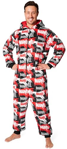 Marvel Pigiama Intero Uomo - Caldo Pigiamone in Pile con Cappuccio S-3XL - Pigiami Invernali Interi Gadget Marvel Regalo (Multi Marvel, L)