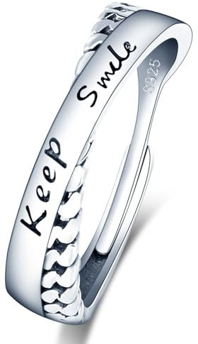 MICGIGI Damen Verstellbarer Ring 925er Sterling Silber Finger Ring Retro Buchstaben Offener Ring(C stil)