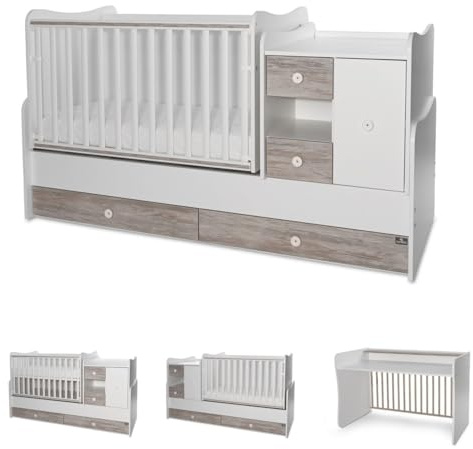 Lorelli Babybett, Jugendbett 3 in 1 Mini Max umbaubar, für 2 Kinder gleichzeitig weiß grau