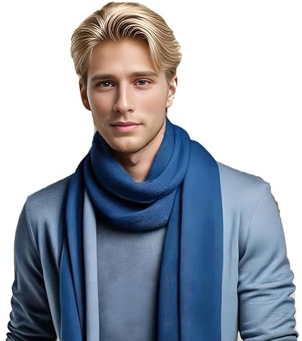 LA FERANI Herren Kaschmir Schal Herbst Winter 185x65 Kaschmirschal Blau Pashmina Halstuch Wollschal Wolle Uni Farbe Herrenschal S2 (Blau)