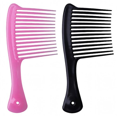 2 PCS Jumbo Rake Comb Long Wide Tooth Rake Handle Hair Comb Plastic Afro Shower Comb for Long Curly Thick Wet Dry Hair Styles Girls Women Men Barber Salon