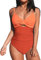 CUPSHE Damen Badeanzug V Ausschnitt Twist Front Bauchweg Raffungen Zierausschnitten Colorblock Einteilige Bademode Swimsuit Orangefarbener Farbblock M