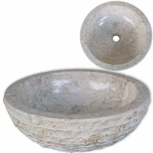 FOZICV Waschbecken Creme 40x40x15 cm Marmor Spülbecken Rund Waschbecken Rund Waschbecken Marmor Waschtisch Marmor Aufsatzwaschtisch Washbasin Lavabo Aufsatzbecken