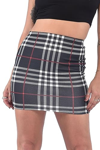 Pretty Fashion Mini Skirt, Stretchy, Slimming Skirts for Women UK, Short Skirt Elasticated Women's Skirts, Black Mini Skirts for Women UK Multiple Colours Plus Sizes 8-22 (Black Check, 12-14)