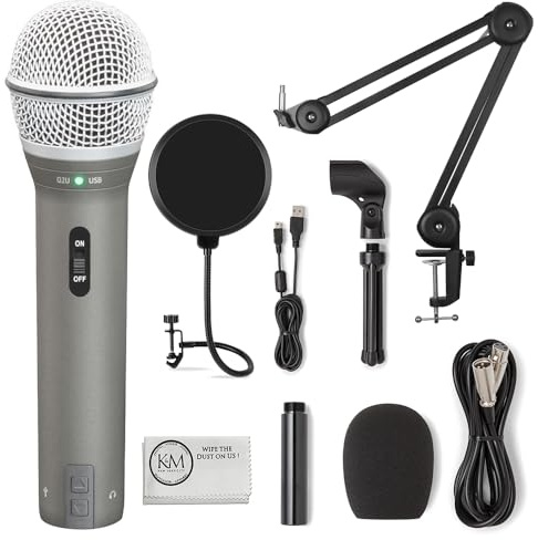 Samson Q2U Recording & Podcasting Pack | Gray Bundled with Shockmount + Pop Filter + Mic Arm + Microfiber Cleaning Cloth (5 Items)