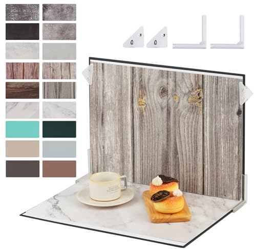 HengMing Fotohintergrund Set 30x40cm für Kleine Produktfotografie Reflektierender Karton + 9 Stück Doppelseitiges Hintergrundpapier 18 Muster für Lebensmittel, Schmuck, Hautpflegeprodukte