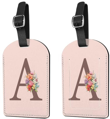 Deokke 2 Pezzi Etichetta per Valigie,etichette con iniziale per bagagli,PU Targhette Valigia,Viaggio Luggage Tags,Identificatori Per la Privacy,Per Donne,Uomini (Rosa-A)