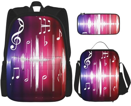 HJLUUFT Music notes. Practical 3pcs Backpack Set â€“ Large School Bag With Lunch Box And Pencil Case For Students,Backpack And Lunch Box Set