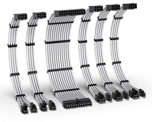 EZDIY-FAB Kit di Estensione del Cavo PSU,Estensione del di Alimentazione 16AWG-1x24Pin/2x4+4 EPS/3x6+2 PCI-E,Cavo con Manicotto per PC Personalizzato 300MM con Pettini-Bianco