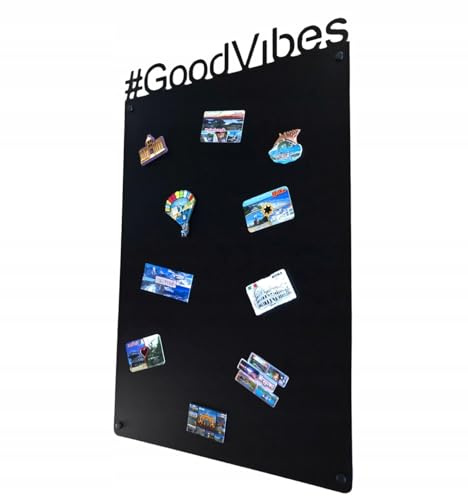 Magnettafel Magnetwand Schwarz GoodVibes 80x50 cm Memotafel aus Edelstahl Fotowand für Urlaubs Magnete Magnetisch Tafel Metalltafel für Wohnung Büro Küche