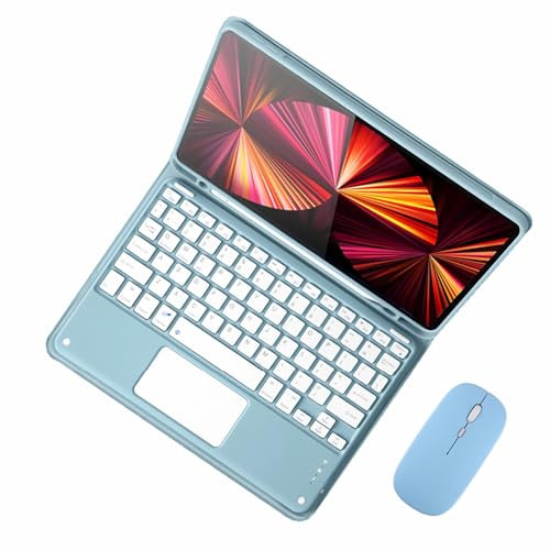 GUPENAA Tastatur Hülle für iPad 9./8./7. Generation 10,2/Pro 10,5/Air 3 2019 mit Touchpad, Integrierter Bleistifthalter, Magnetische Abnehmbare Kabellose Bluetooth-Tastatur mit Maus,Blau