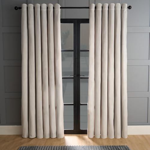 OHS Silver Curtains Velvet, Fleece Lined Thermal Blackout Curtains for Living Room Bedroom Home Accessories Energy Saving Winter Warm Insulated - Silver, 90 x 90