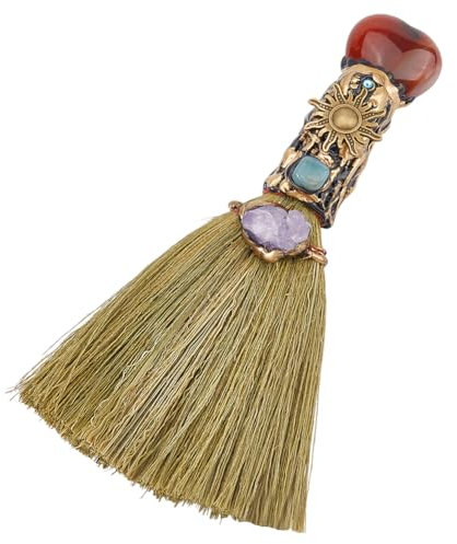 GORGECRAFT Natural Carnelian Sweeper Broom Mini Broom Halloween Display Decor Faux Amethyst Crystal Witches Broomstick Witches Accessory for Costume Cosplay Party Cleaning Bedroom Office Home