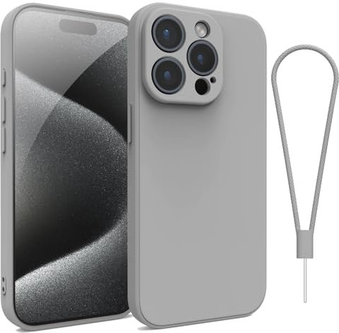Andwing For iPhone 15 Pro Case,Silicone Case Soft Ultra For iPhone 15 Pro Phone Case Slim Protective Shockproof Cover Scratch-Resistant Microfiber Lining, 6.1 Titanium Gray
