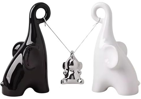 Elefante Statua Ceramica, Elefante Portafortuna Decorazioni Casa Statuette Decorative Soprammobili Moderni Particolari Arredo Casa Moderno (Nero/Bianco/Argento)