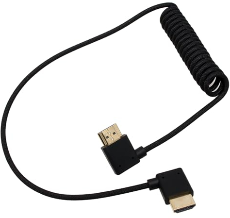 HangTon HDMI 8K 60p 4K 120p Kabel für ATOMOS Ninja V Sony A7S3 A7RV A7IV Canon C70 Lumix S5II GH5 Z9 Kamera FEELWORLD BMD, Rechts-Links-Winkel Typ A HDMI 2.1 Geflochtene Spirale 50cm