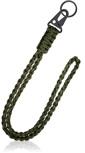 QttvbTna 1 Stück Paracord Schlüsselanhänger, Umhängeband Schlüsselband Schlüsselband Umhängeband Lang Leder Neck Lanyard für Ausweise, Outdoor, Camping, Wandern (Grün)