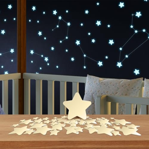 Leuchtsterne Kinderzimmer – 100 Leuchtsterne selbstklebend mit beruhigender Leuchtkraft von Homery, Leuchtsticker Kinderzimmer Aufkleber - Inkl. Kreativ & Sternzeichenanleitung