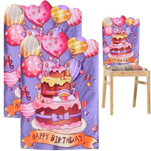 volumoon 2 Stück Geburtstagstorte Stuhlhussen, Hussen für Stühle Geburtstag, Geburtstag Stuhlhussen Kinder, Geburtstags Stuhlhusse Bunte, Geburtstag Stuhl Dekor Abdeckung für Zuhause,Party,Schule (B)