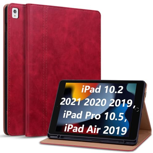 Cicili Coque pour iPad 10.2” 2021/2020/2019 (9è/8è/7è Génération), Étui pour iPad Air 3/Pro 10,5 Tablette avec Porte-Stylet et Support Etui en Cuir PU Housse de Protection,Rouge