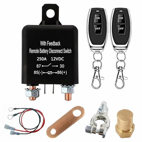 WOODGUILIN Batterie Trennschalter mit Rückmeldung,Drahtloser Ferngesteuerter Auto Trennschalter 12v 250A, Batterie Kill Switch Anti-Diebstahl, für Auto,RV,ATV,LKW,Boot,Pumpen. (abklemmen Negativ)