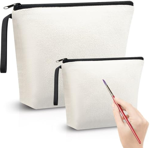 Xuniea 2 Stück DIY Blanko Stoffbeutel Kosmetiktasche zum Bemalen Leinwand Kulturbeutel Aufbewahrungstaschen Beplotten Tasche Federmäppchen Beste Geburtstag Geschenke für Freundin Kollegin